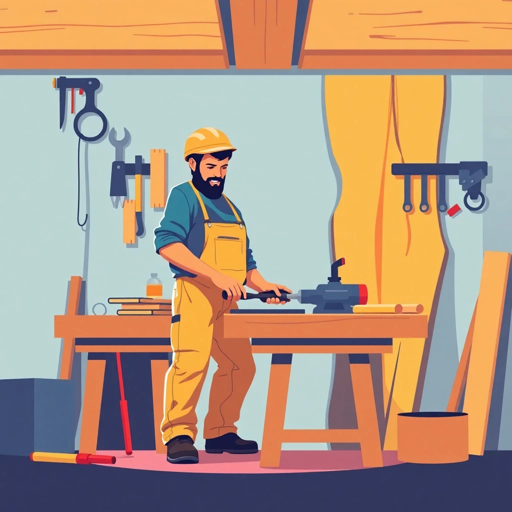 Carpintero en acción en un taller