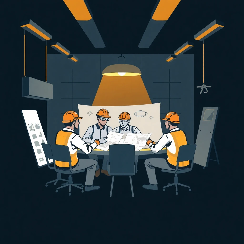 Reunión de equipo en construcción