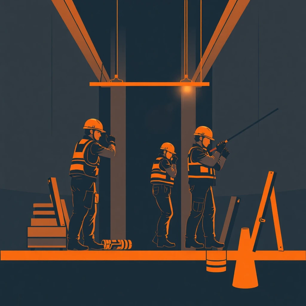 Trabajadores de construcción en acción