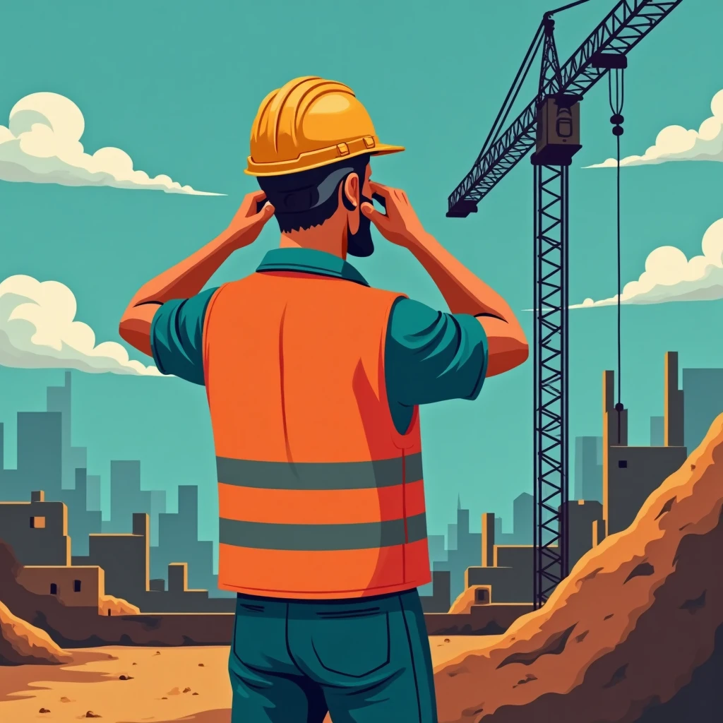 Trabajador ajustando su casco