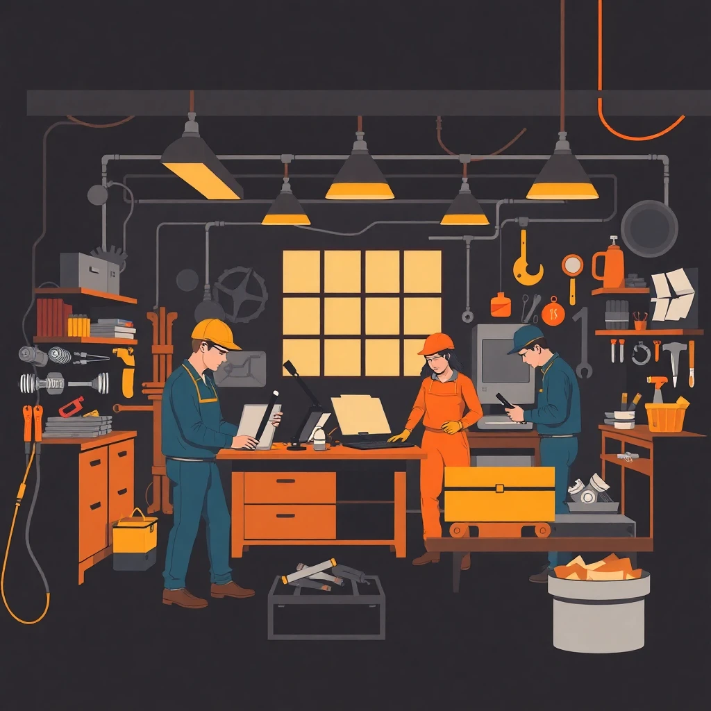 Trabajadores en un taller mecánico