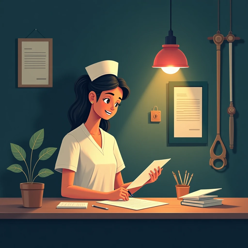 Enfermera revisando documentos