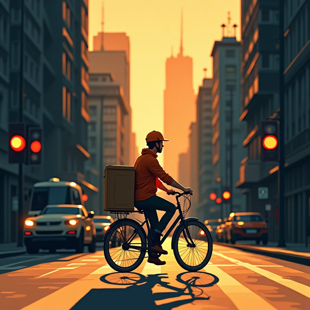 Entregador pedalando em uma cidade