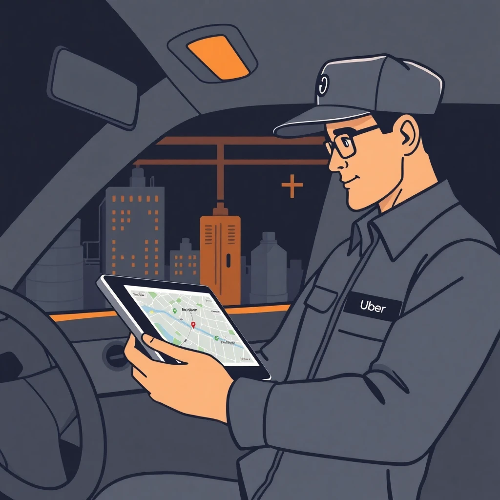 Conductor de Uber revisando rutas