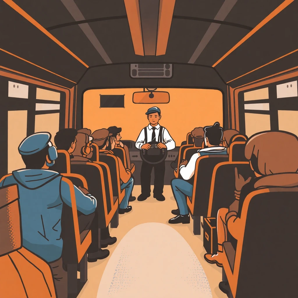 Conductor de autocar en acción
