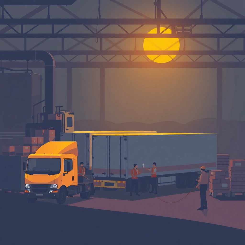 Loading delivery trucks at a logistics depot