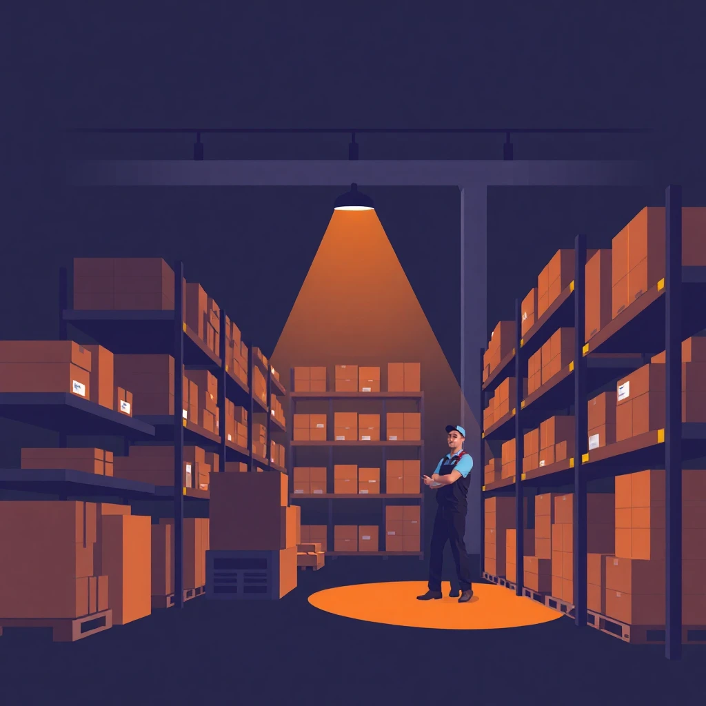 Warehouse inventory check at night