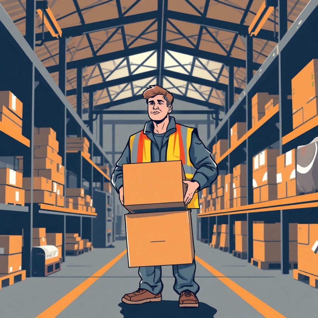 Warehouse worker in action
