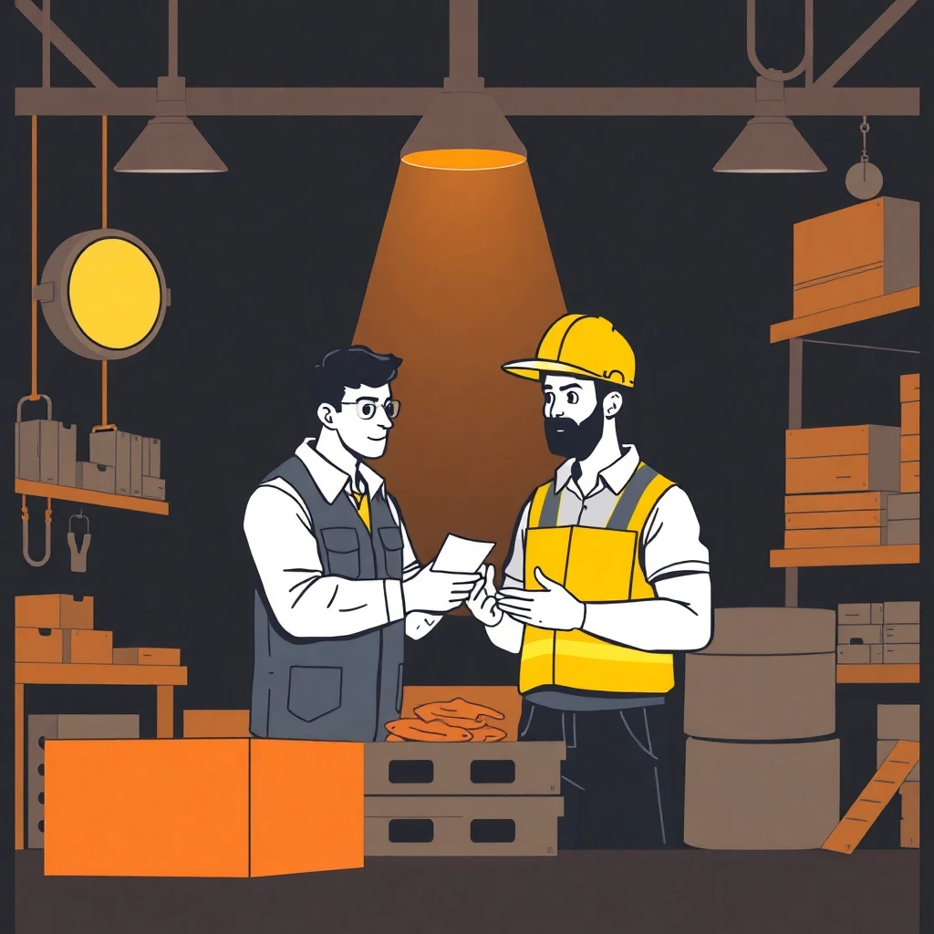 Mentor guiding warehouse worker