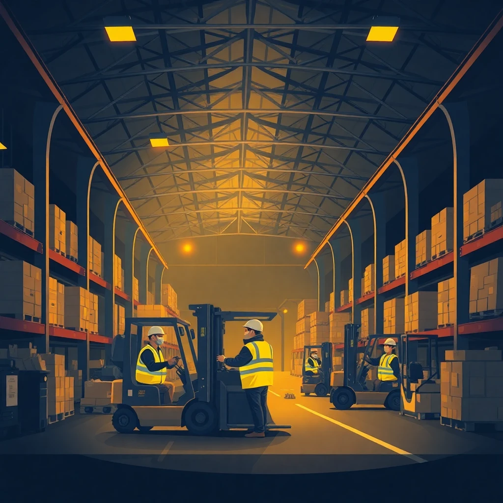 Warehouse night shift in action
