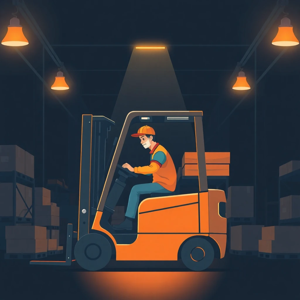 Forklift operator during night shift