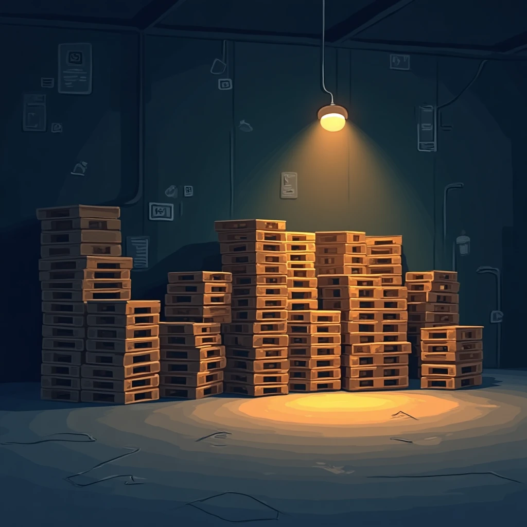 Warehouse pallets at night