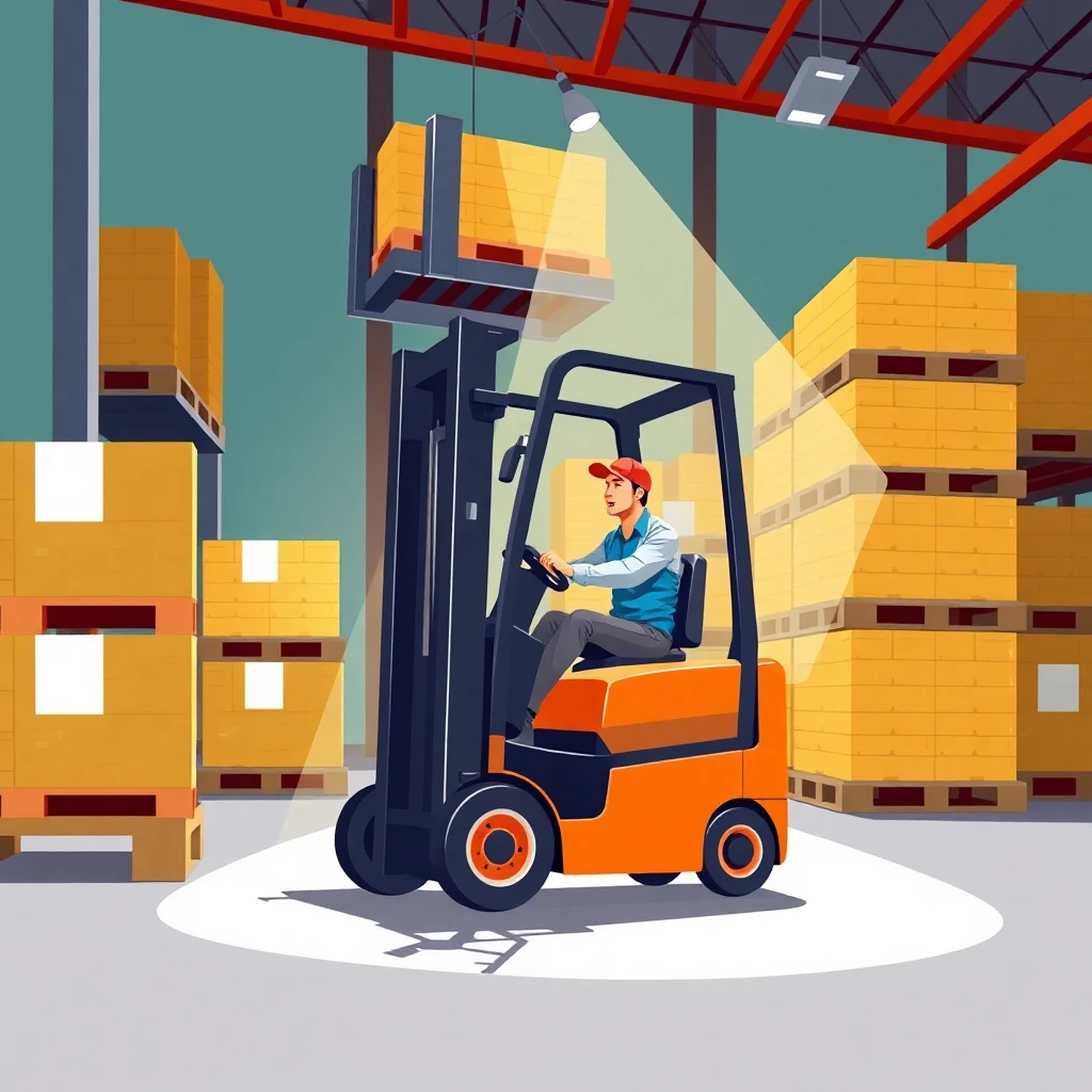 Warehouse worker operating a forklift