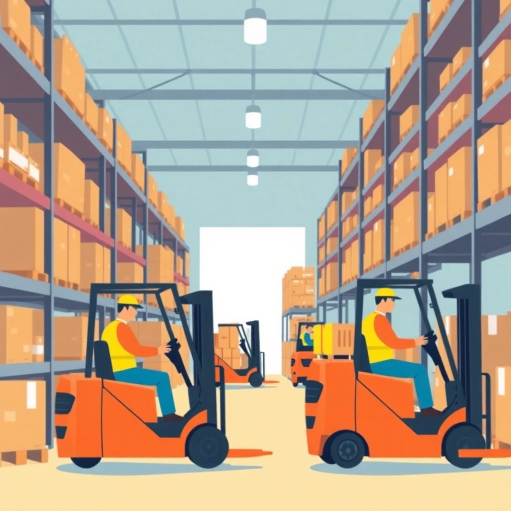 Busy warehouse scene