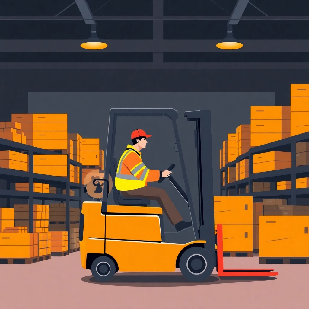 Warehouse worker operating a forklift