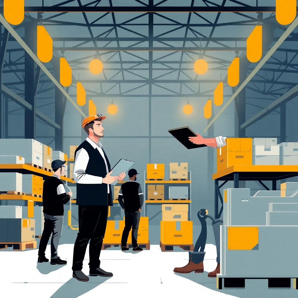 Warehouse manager with team