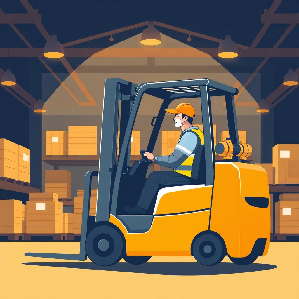 Warehouse worker on a forklift