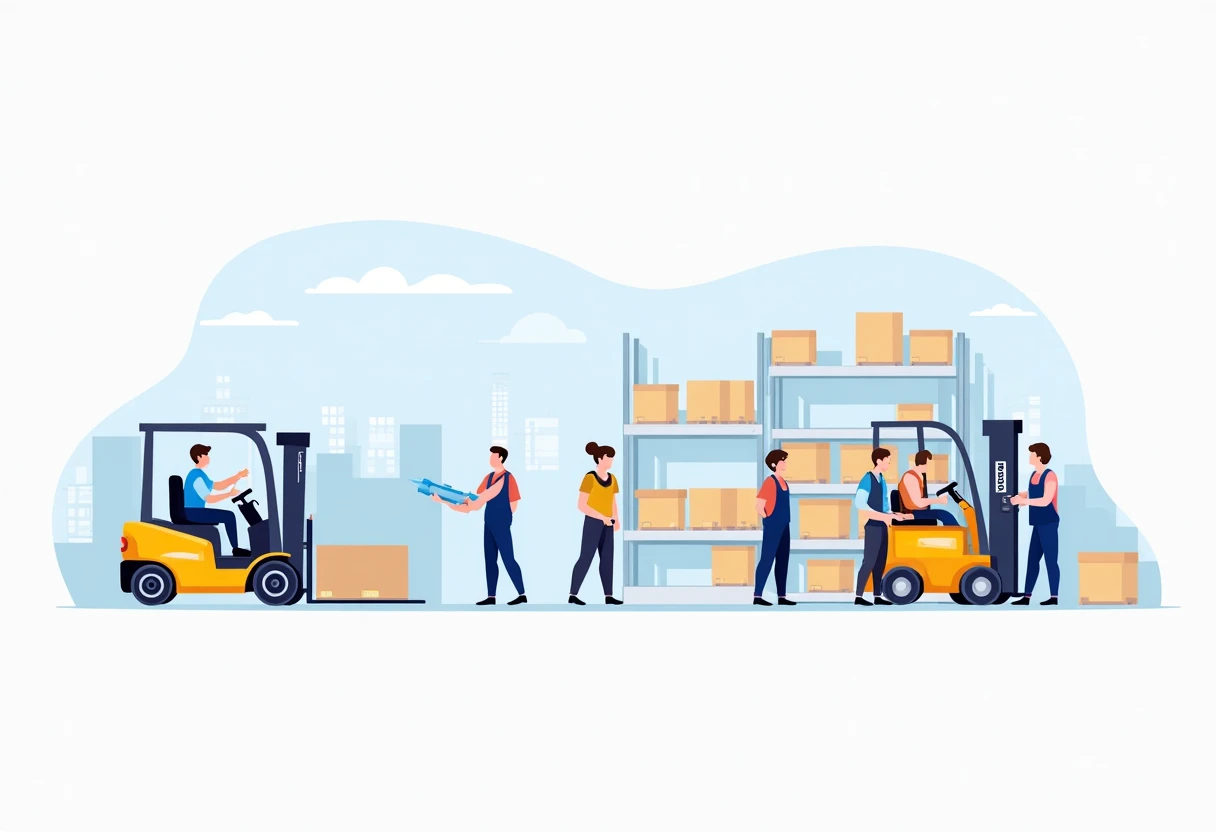 Warehouse workers in action