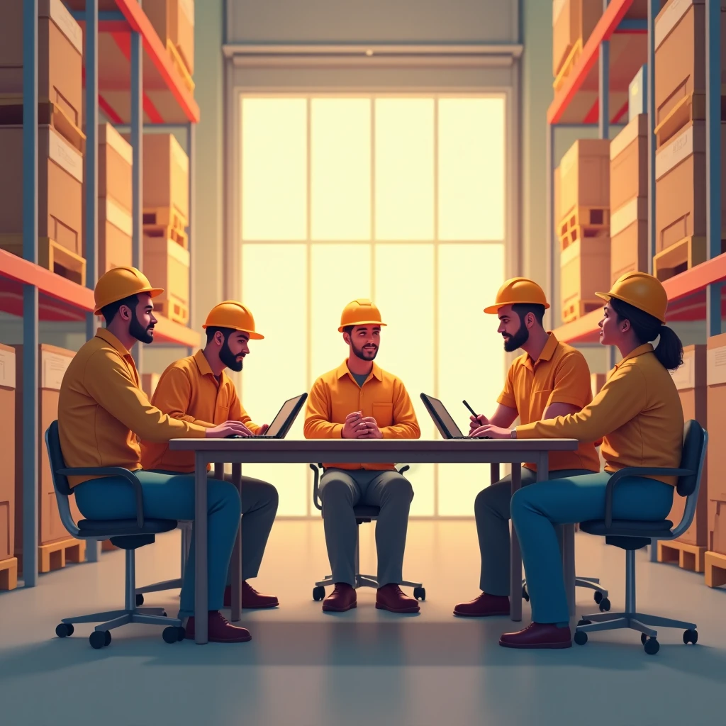 Warehouse team meeting