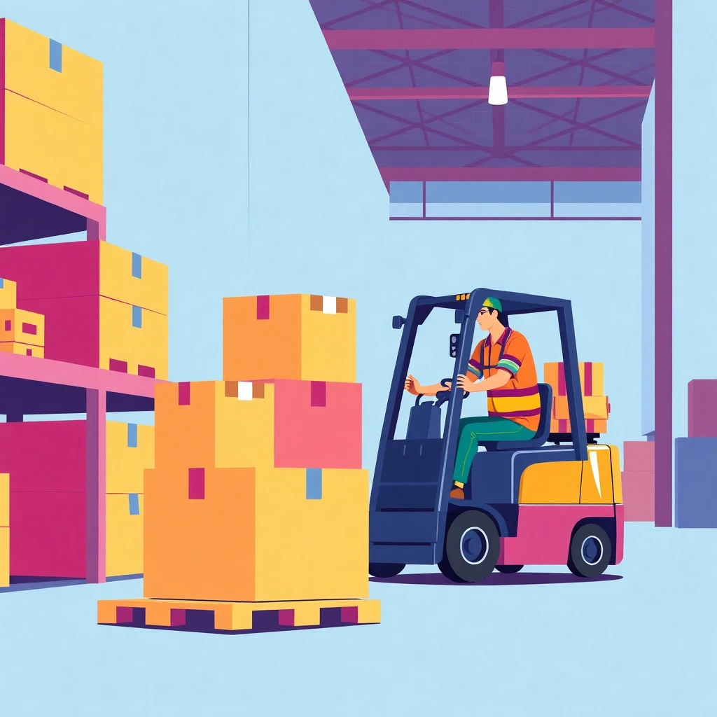 Warehouse worker using a forklift
