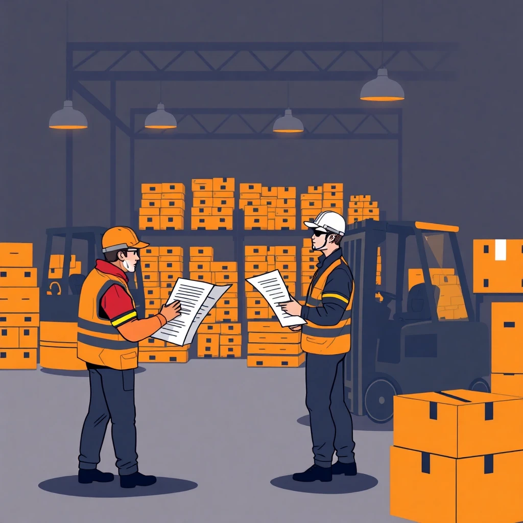 Warehouse workers examining inventory