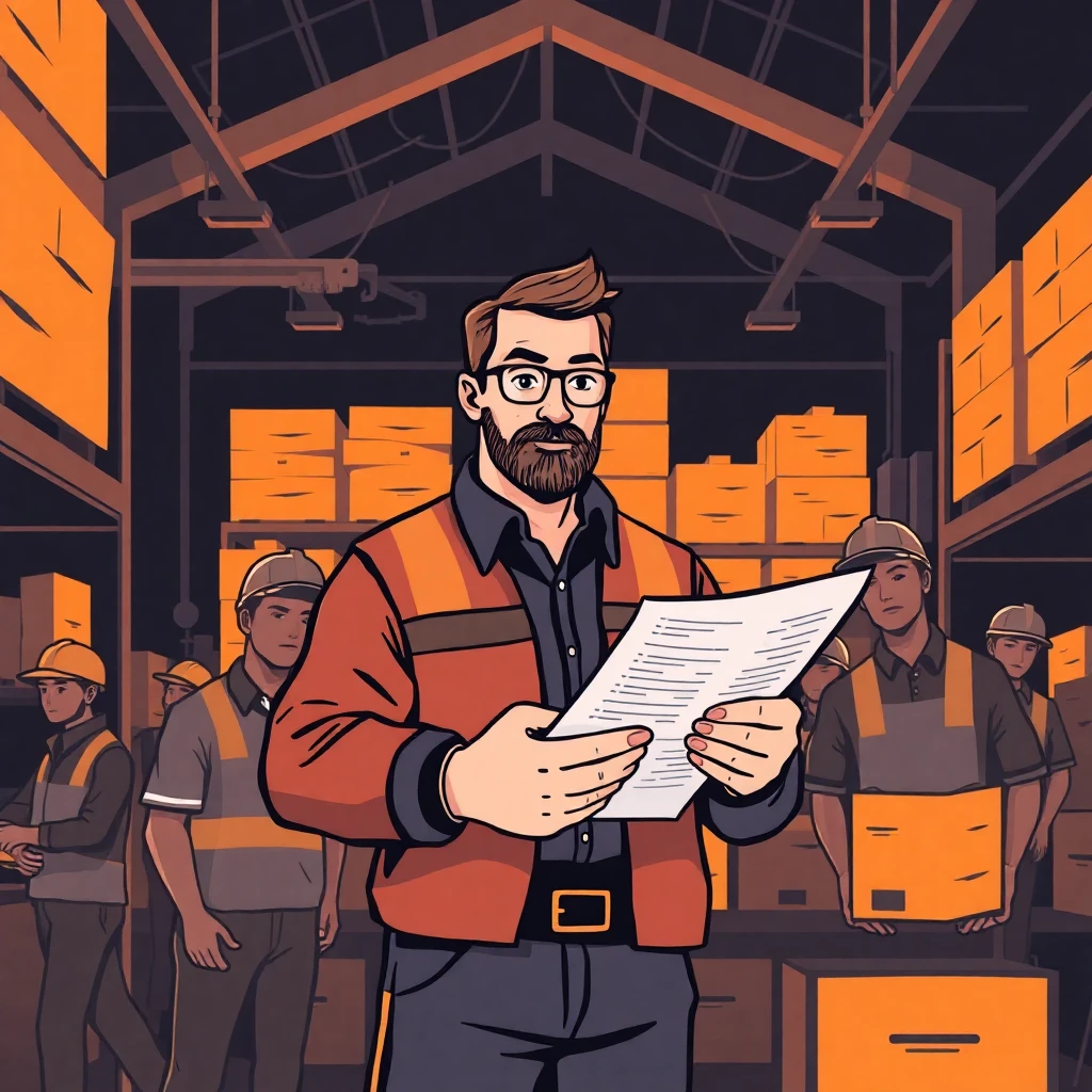 Warehouse supervisor with staff