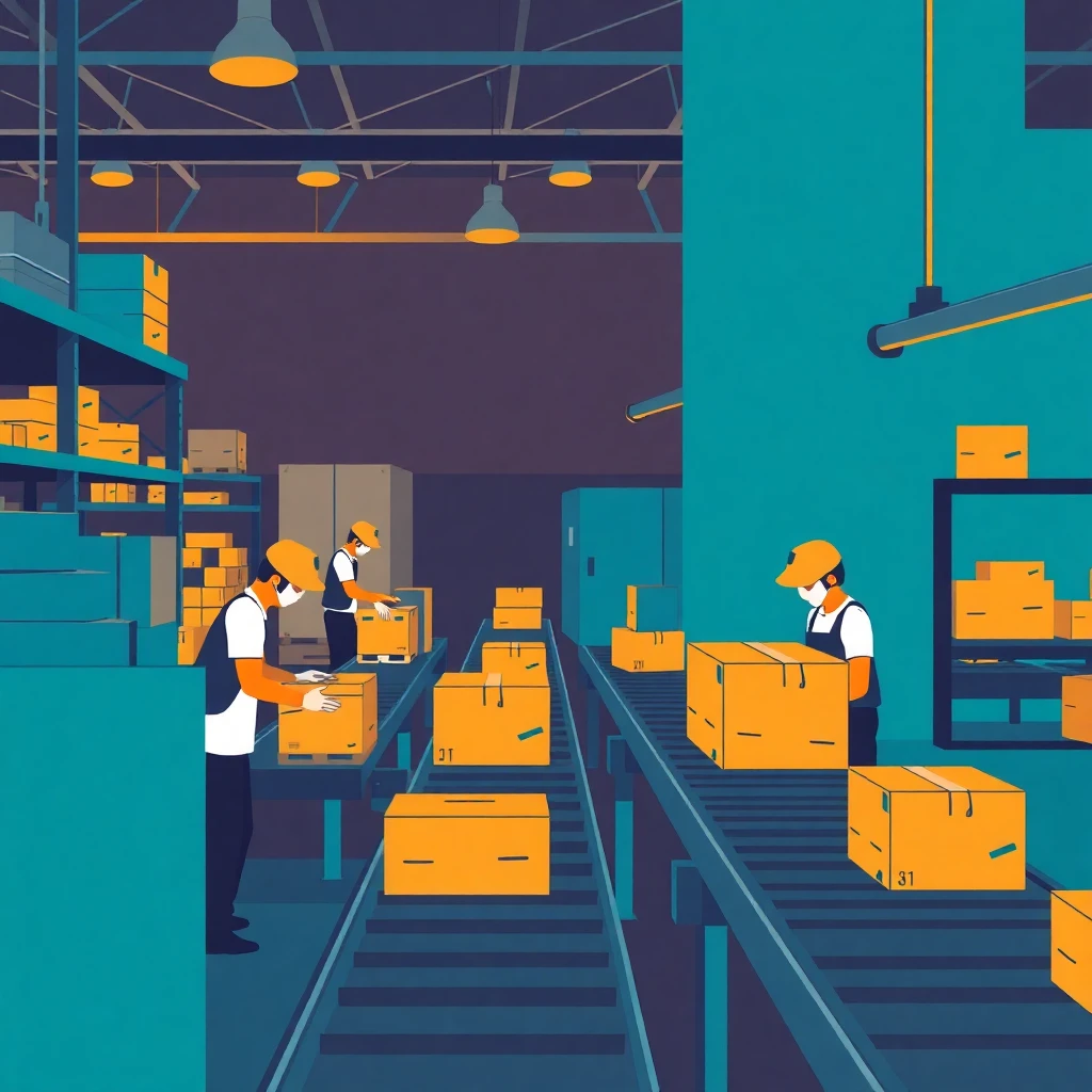 Warehouse workers in action