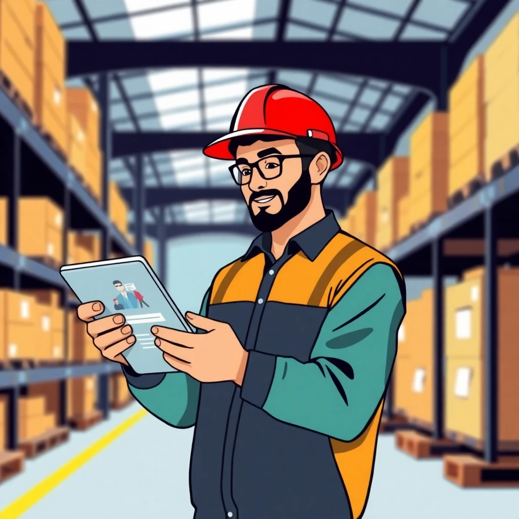 Warehouse worker checking job listings