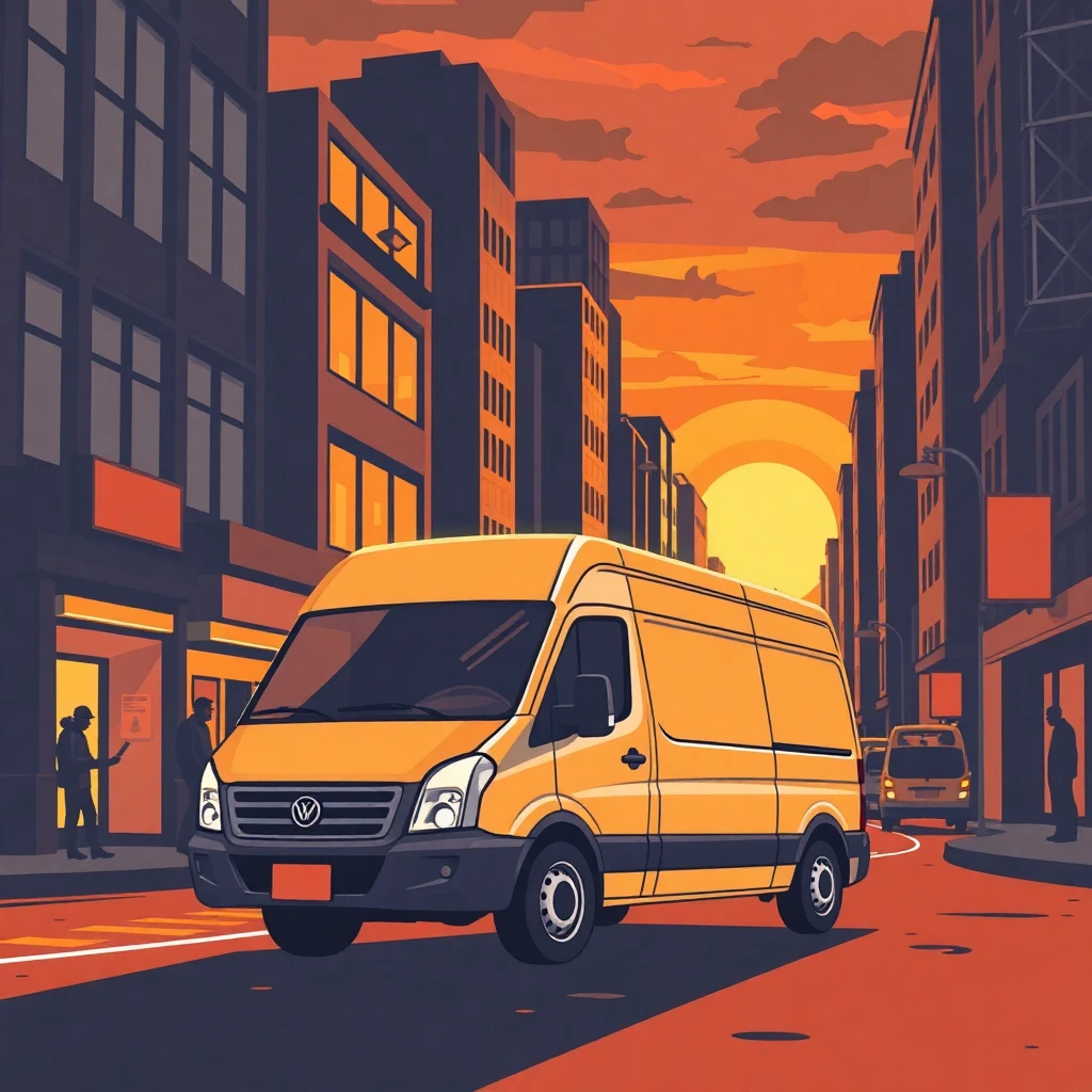 Delivery van at sunset