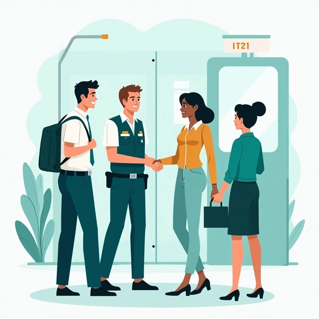 Transit safety officer helping passengers