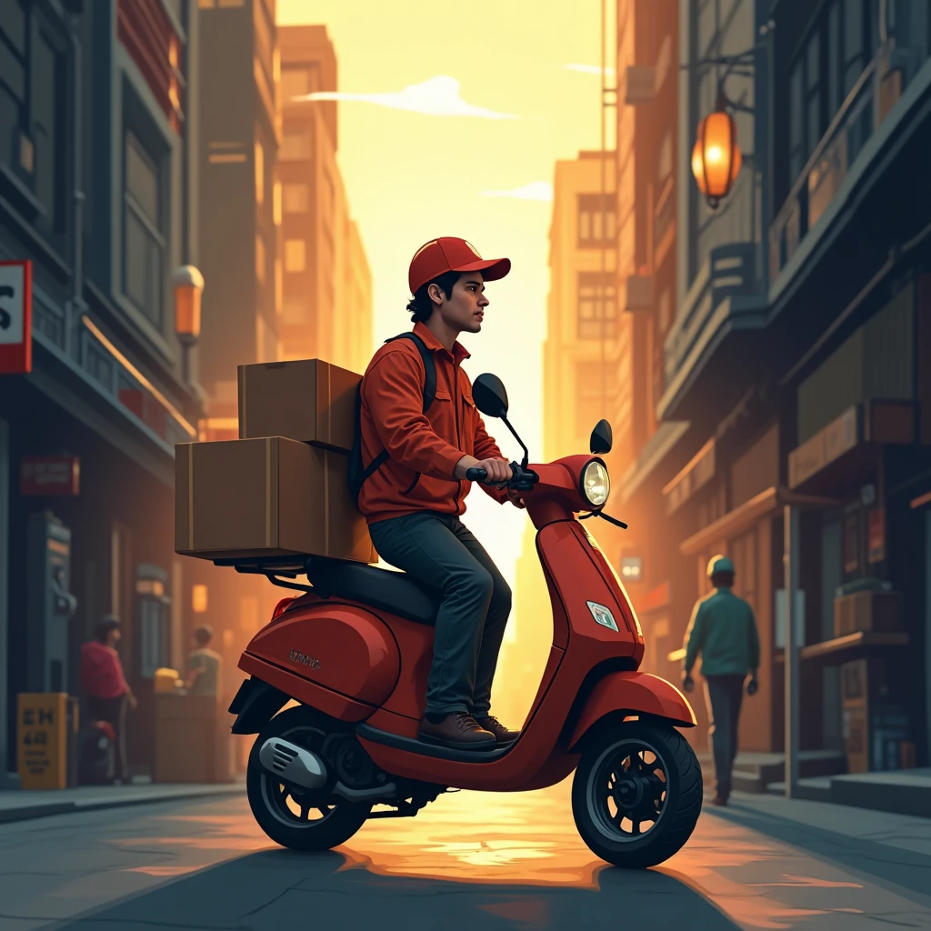 Courier delivering in city