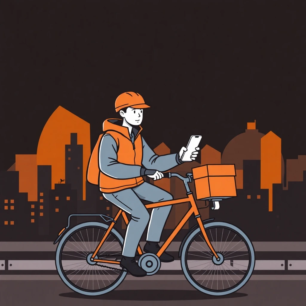 Delivery rider using a smartphone