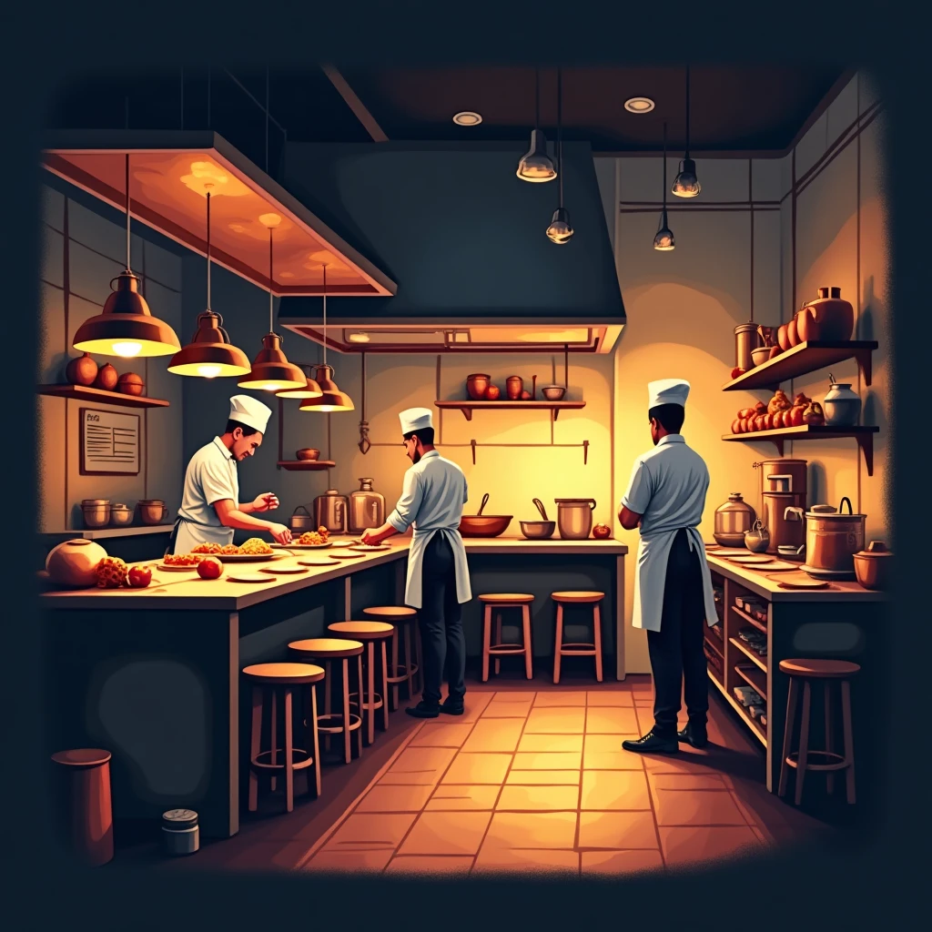Restaurant kitchen in action