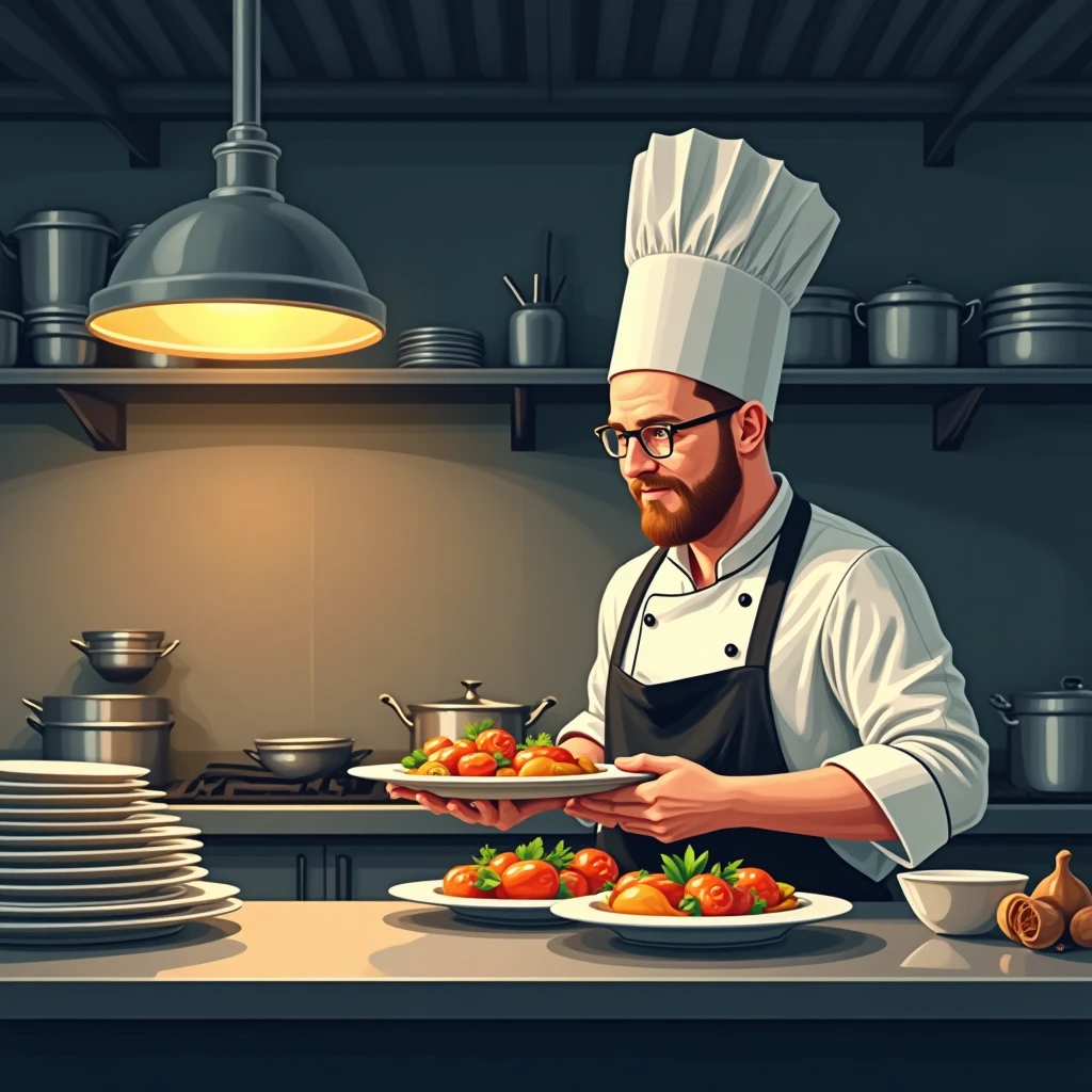 Chef inspecting dishes